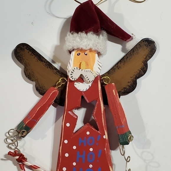 Painted rustic Wood wire Dangly Santa wings Star Candy Cane Present Ornament - Picture 5 of 10